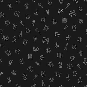 Seamless vector pattern on a black background school items in a flat style .. Stock Illustration