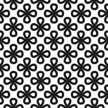 Seamless vector pattern with black clover like flower shapes in outline and.. Stock Illustration