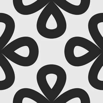 Seamless vector pattern with black clover like flower shapes in outline and.. Stock Illustration