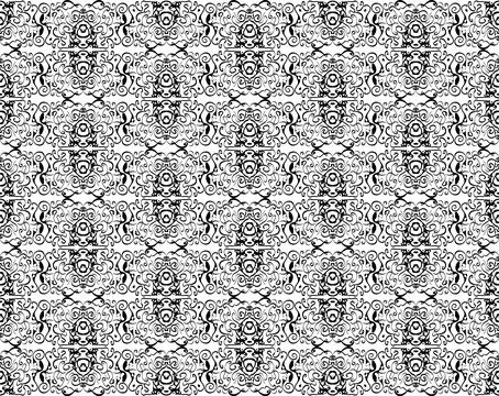 Seamless vector pattern of black elements in doodle style. Stock Illustration