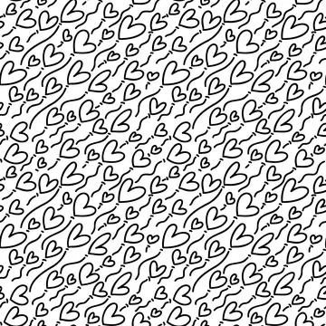 Seamless vector pattern with black linear hearts. Vector repeating texture .. 스톡 일러스트