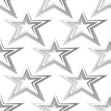 Seamless vector pattern of black lines in the form of a star isolated on white Stock-Illustration