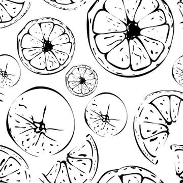 Seamless vector pattern of a black orange outline on a white background. Stock Illustration