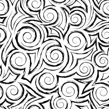 Seamless vector pattern of black spirals and corners on a white background Stock Illustration