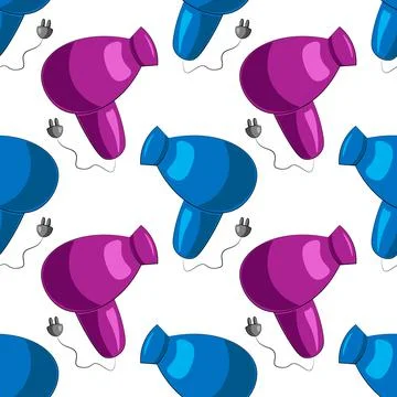Seamless vector pattern with blue and purple hairdryer Stock Illustration
