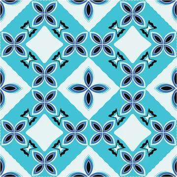 Seamless vector pattern of blue and white petal shapes great for textile Stock Illustration