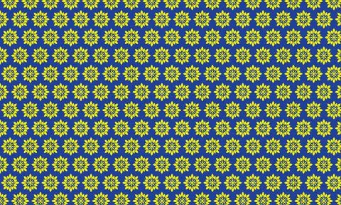 Seamless vector pattern with blue and yellow flowers and striped vintage design Stock Illustration