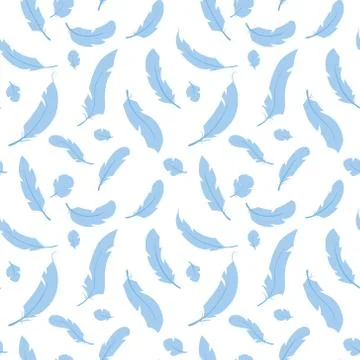 Seamless vector pattern with blue feathers Stock Illustration