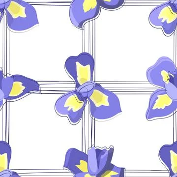Seamless vector pattern of blue irises with thin lines Stock Illustration