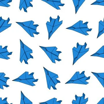 Seamless vector pattern with blue origami paper airplanes in various directions 스톡 일러스트