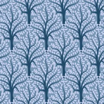 Seamless vector pattern with blue ornamental forest Stock Illustration
