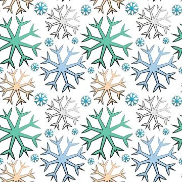 Seamless vector pattern with blue, pink and purple snowflake Stockillustratie