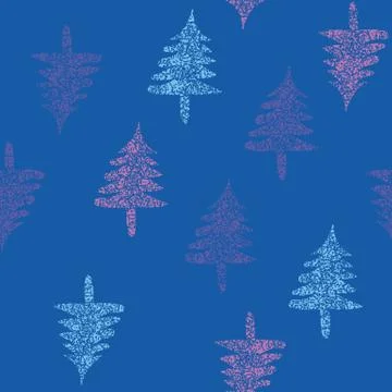 Seamless vector pattern with blue purlple and pink christmas trees Stock Illustration