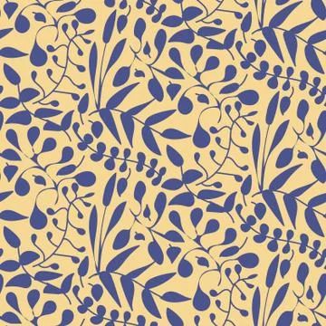 Seamless vector pattern with blue silhouettes of leaves Stock-Illustration