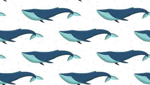 Seamless vector pattern with blue whales. Stock Illustration