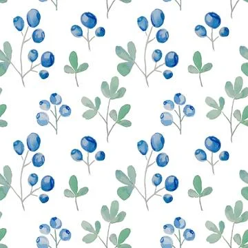Seamless vector pattern with blueberries. Watercolor background. 스톡 일러스트