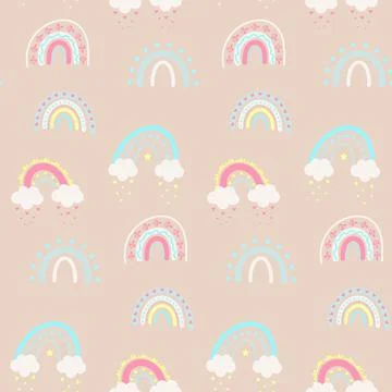 Seamless vector pattern with boho rainbows. 스톡 일러스트
