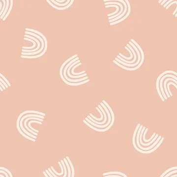Seamless vector pattern boho white rainbow toss on pink, kids textile, baby Stock Illustration