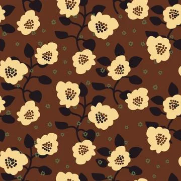 Seamless vector pattern with bold simple floral shapes on a brown background Stock Illustration