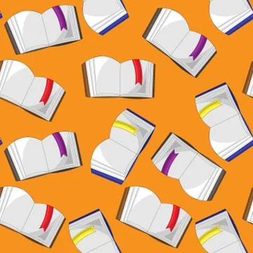 Seamless vector pattern with books and bookmarks Stock Illustration