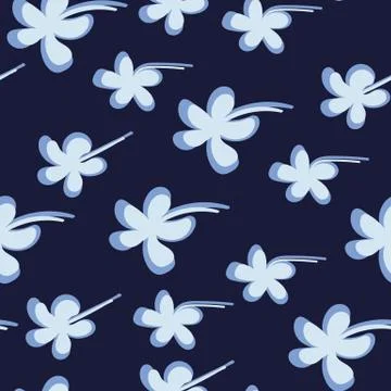 Seamless vector pattern with botanial shapes on a dark navy blue background Stock Illustration