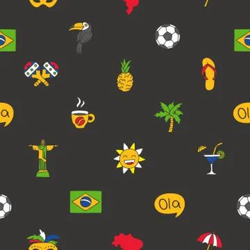 Seamless vector pattern of the Brazilian icons Stock Illustration