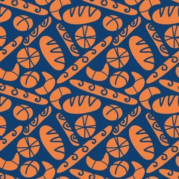 Seamless vector pattern with bread loafs and buns on dark blue backround 스톡 일러스트