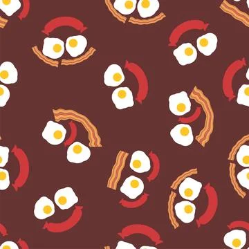 Seamless vector pattern of breakfast faces made from bacon, eggs, and sausa.. Stock Illustration