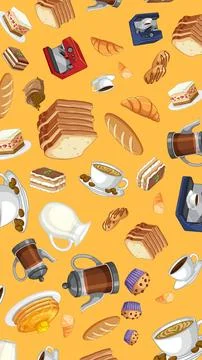 Seamless Vector Pattern of Breakfast Food and Coffee Elements Illustrazione stock