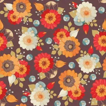 Seamless vector pattern with bright abstract flowers.  Stock Illustration