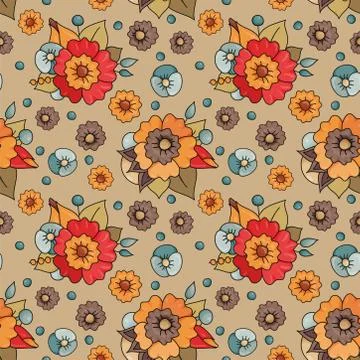 Seamless vector pattern with bright abstract flowers. Stock Illustration