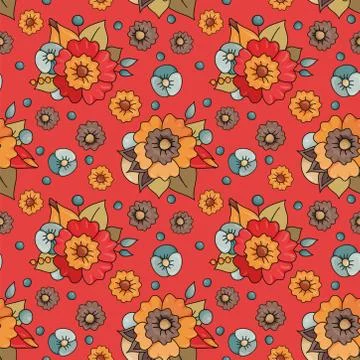 Seamless vector pattern with bright abstract flowers. Stock Illustration