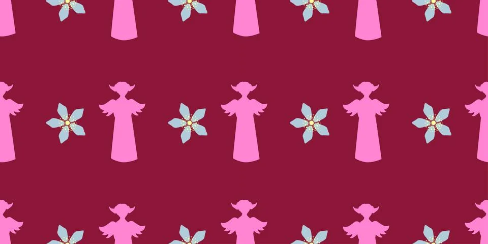 Seamless vector pattern. Bright design. The figure of an angel with wings. Ea Illustrazione stock