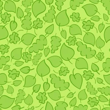 Seamless vector pattern with bright green spring leaves Stockillustratie