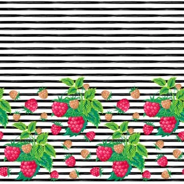 Seamless vector pattern. Bright hand drawn raspberry pattern on the white and Stock Illustration