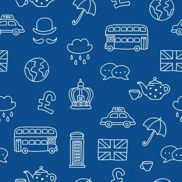 Seamless vector pattern of British icons Stock Illustration