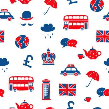 Seamless vector pattern of British icons Stock Illustration