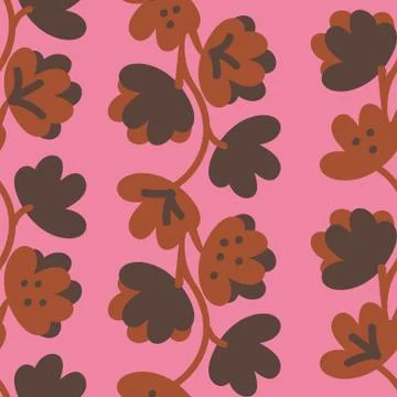 Seamless vector pattern with brown leaves and florals on a pink background Stock Illustration