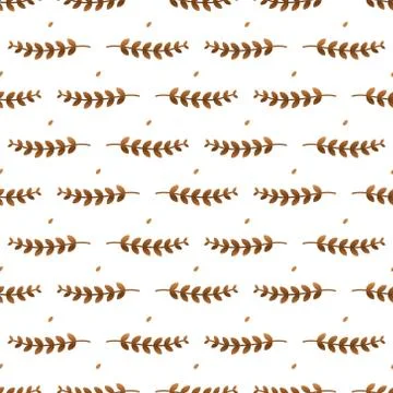 Seamless Vector Pattern with Brown Leaves on Isolated White Background Stock Illustration