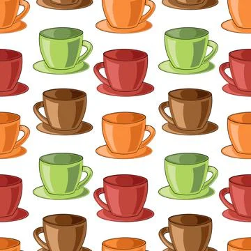 Seamless vector pattern with brown, orange, green and red cups Stock Illustration