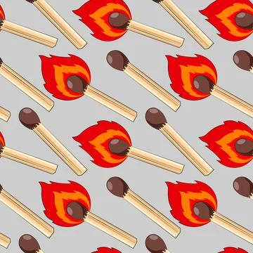 Seamless vector pattern with burning and safety match Stock Illustration
