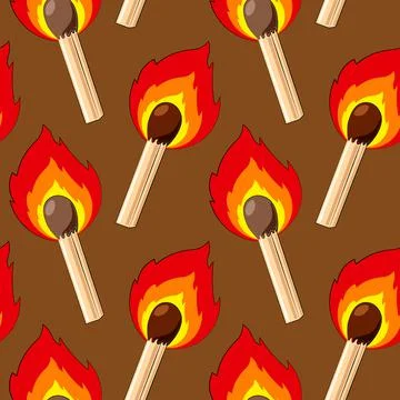 Seamless vector pattern with burning safety match Stock Illustration