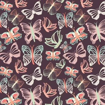 Seamless vector pattern with butterflies Stock Illustration