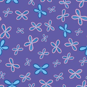 Seamless vector pattern with butterflies in purple violet and blue colors Illustrazione stock