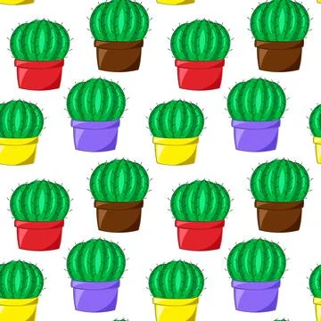 Seamless vector pattern with cactus in colors pot Illustrazione stock