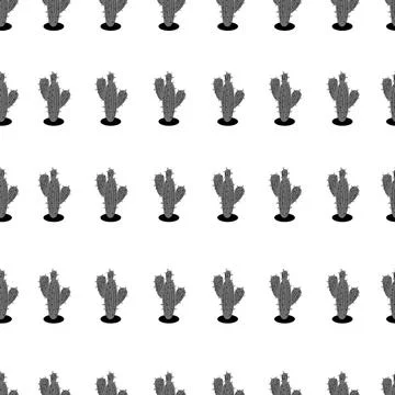 Seamless vector pattern. Cactus, gray color, isolated on a white background. Stock Illustration