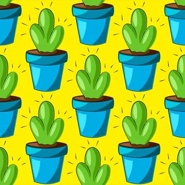 Seamless vector pattern with Cactus in Pot Stock-Illustration
