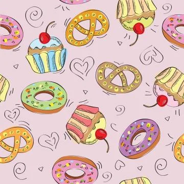 Seamless vector pattern cakes Stock Illustration