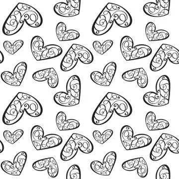 Seamless vector pattern with calligraphic hearts. Ornament for Valentine's day 스톡 일러스트