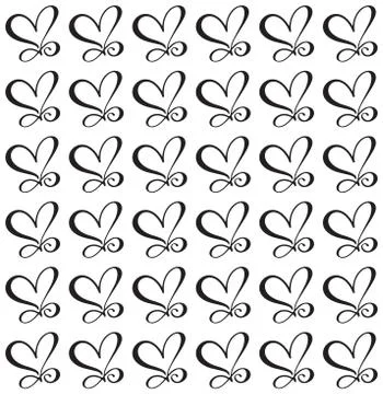 Seamless vector pattern with calligraphic hearts. Ornament for Valentine's day Stock Illustration